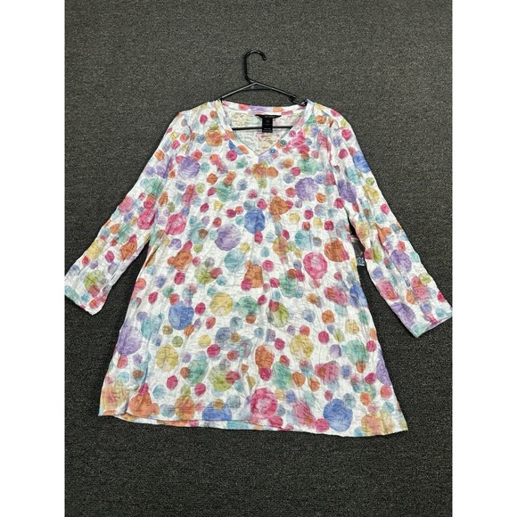 New Ali Miles Blouse Top Womens Large Colorful Boho Polka Dot AOP Tie Dye V-Neck - Picture 1 of 8